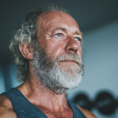 Група літніх людей займається йогою на природі